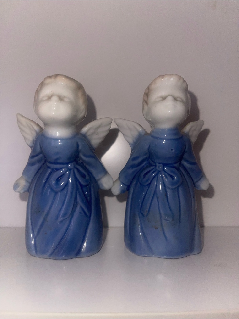 Blue Ceramic Angel Figurine Pair - Decorative Home Accents